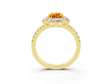 Yellow gold Pear Cut Cut Diamond Floral Halo Pave Band with Prong Setting_3