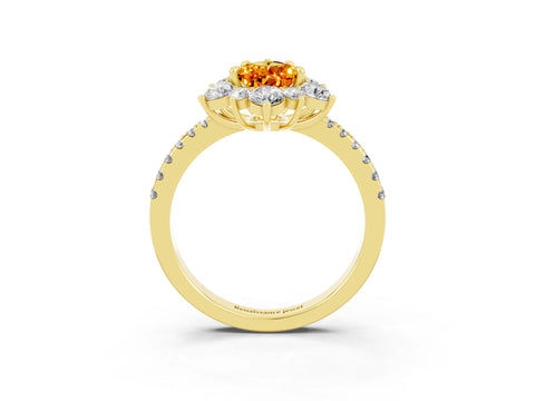Yellow gold Pear Cut Cut Diamond Floral Halo Pave Band with Prong Setting_3