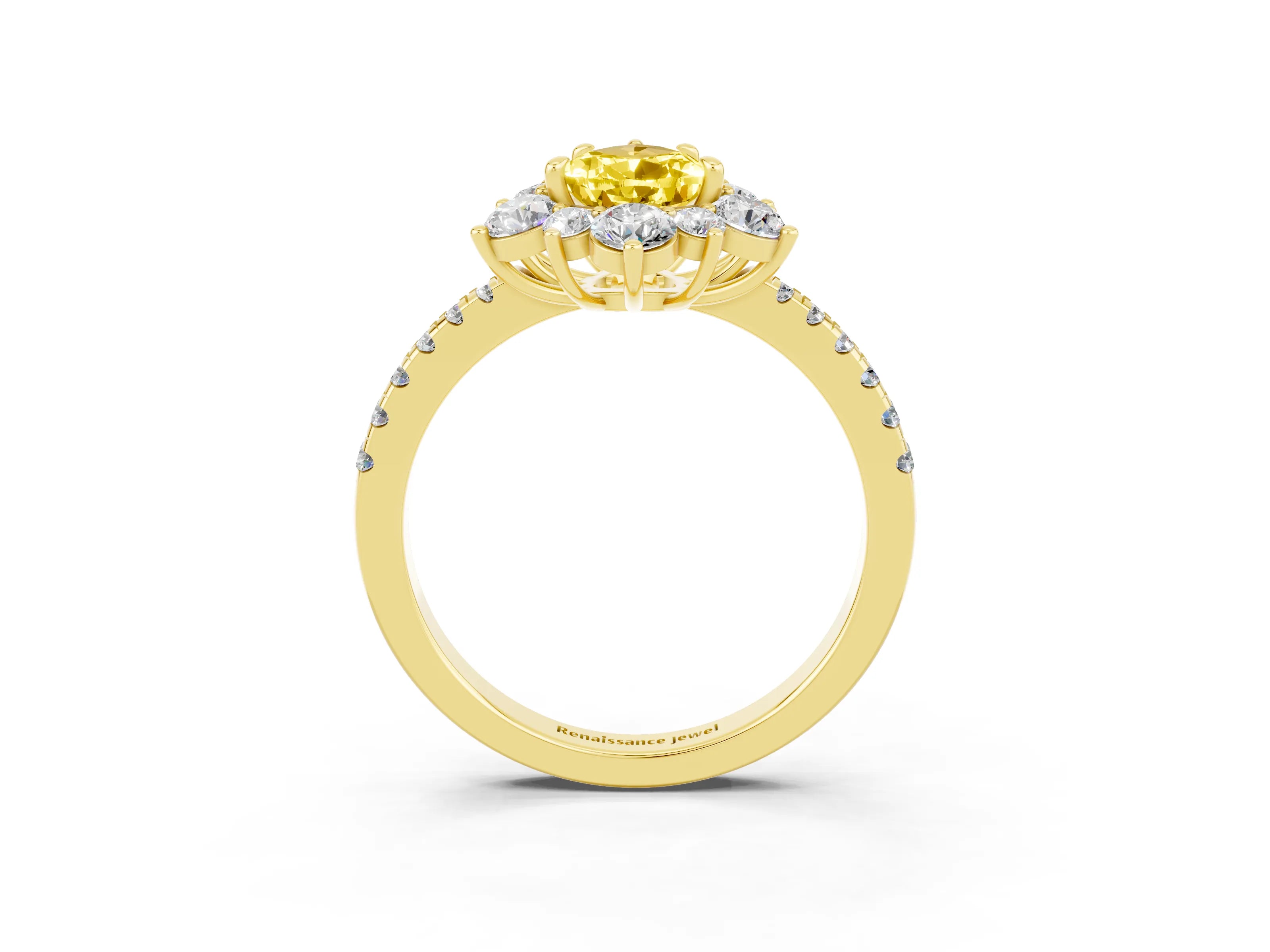 Yellow gold Pear Cut Cut Diamond Floral Halo Pave Band with Prong Setting_3
