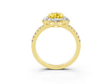 Yellow gold Pear Cut Cut Diamond Floral Halo Pave Band with Prong Setting_3