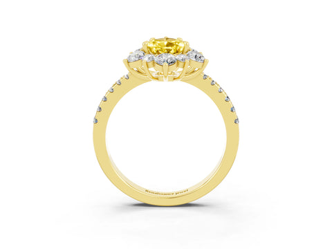Yellow gold Pear Cut Cut Diamond Floral Halo Pave Band with Prong Setting_3