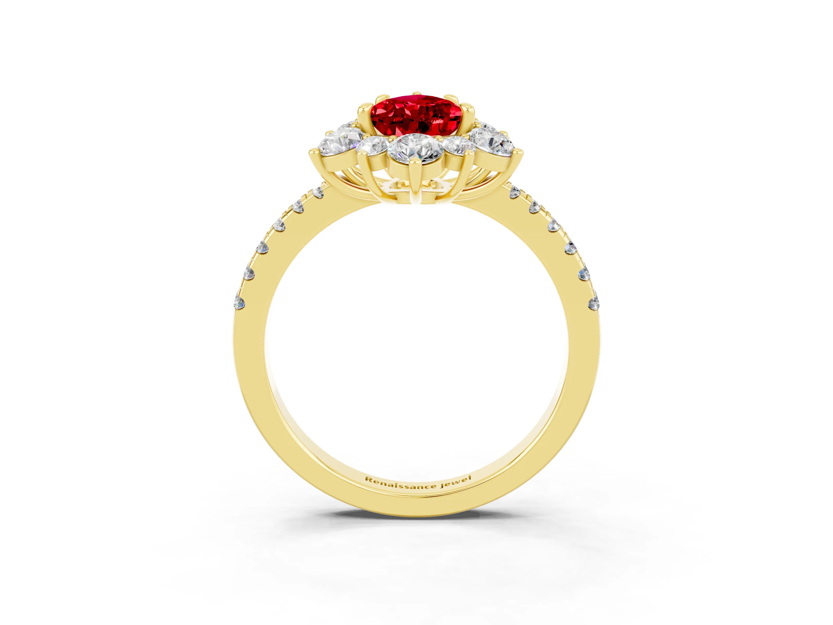 Yellow gold Pear Cut Cut Diamond Floral Halo Pave Band with Prong Setting_3