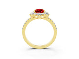 Yellow gold Pear Cut Cut Diamond Floral Halo Pave Band with Prong Setting_3