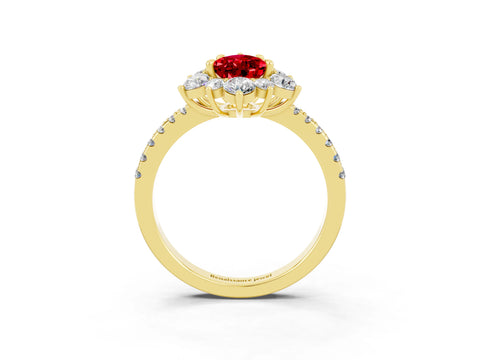 Yellow gold Pear Cut Cut Diamond Floral Halo Pave Band with Prong Setting_3