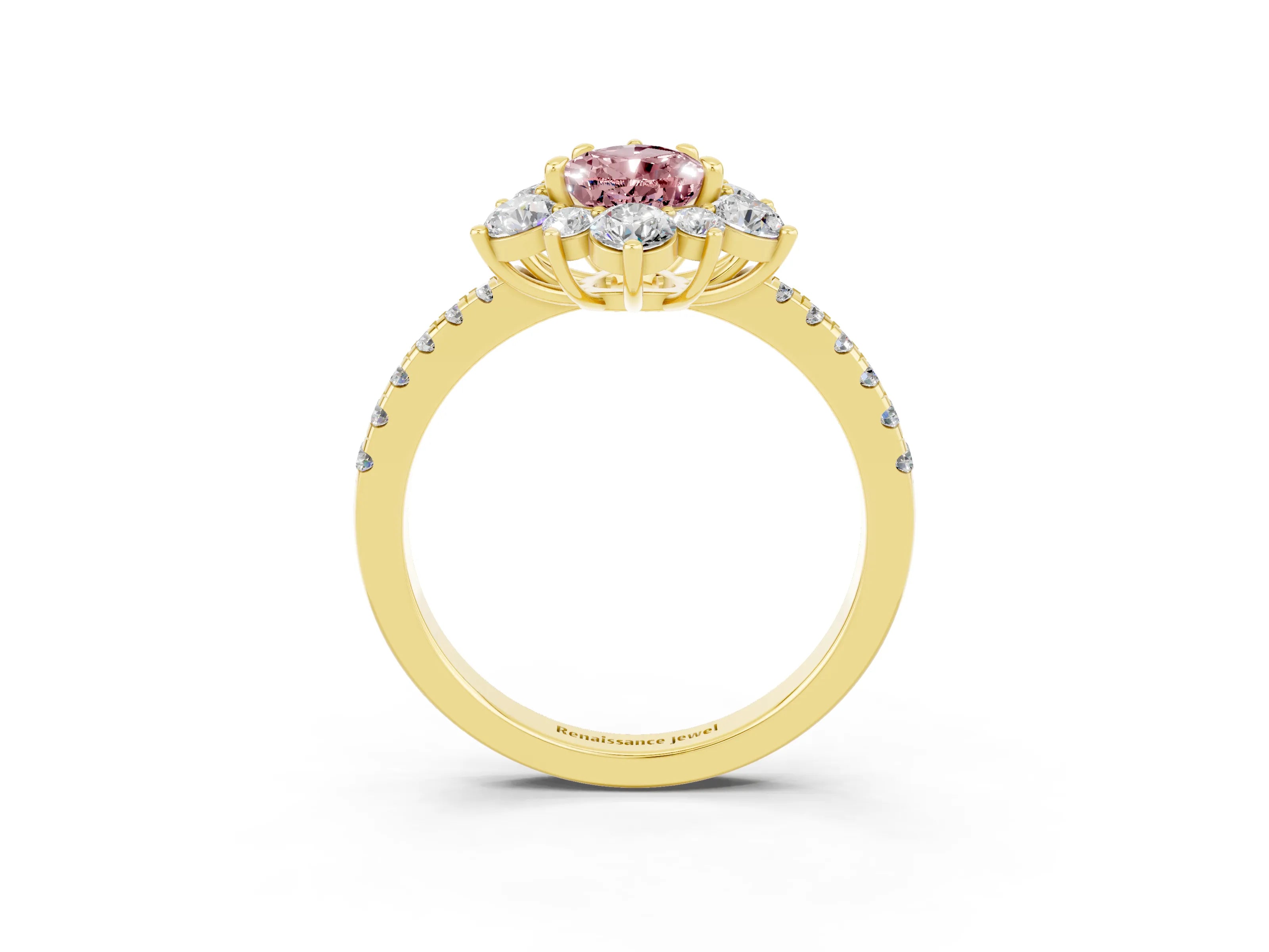 Yellow gold Pear Cut Cut Diamond Floral Halo Pave Band with Prong Setting_3