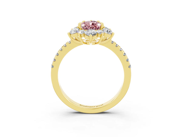 Yellow gold Pear Cut Cut Diamond Floral Halo Pave Band with Prong Setting