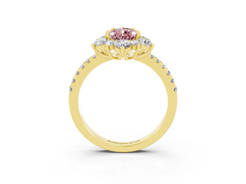 Yellow gold Pear Cut Cut Diamond Floral Halo Pave Band with Prong Setting_3