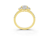 Yellow gold Pear Cut Cut Diamond Floral Halo Pave Band with Prong Setting_3