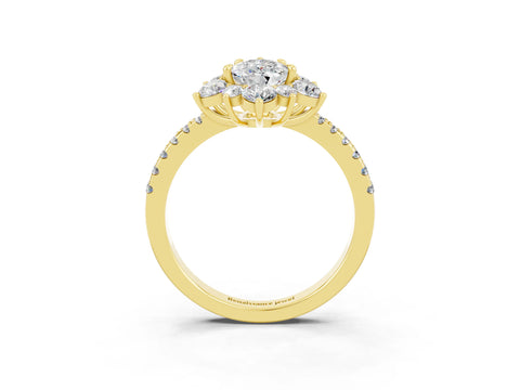 Yellow gold Pear Cut Cut Diamond Floral Halo Pave Band with Prong Setting_3