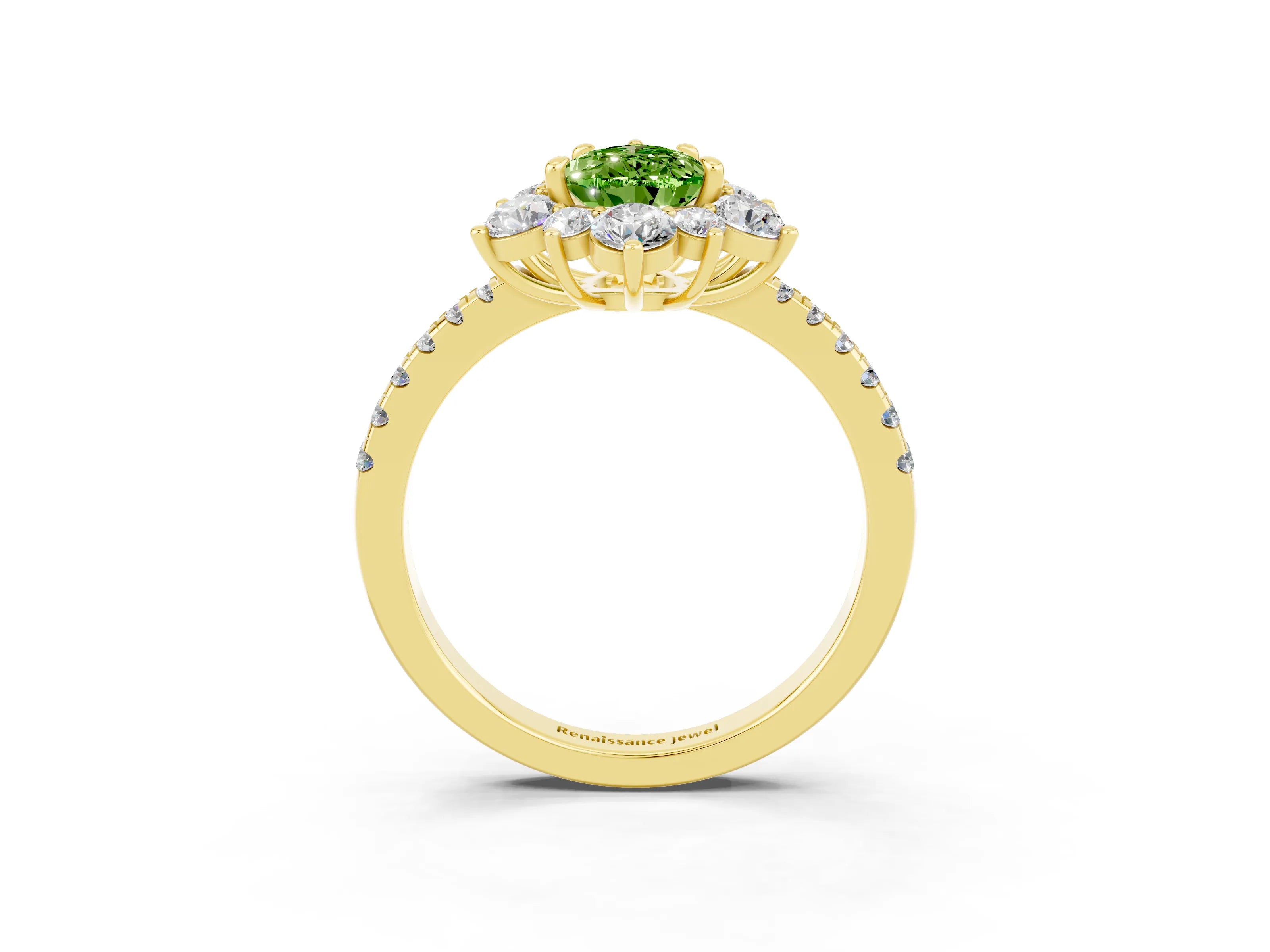 Yellow gold Pear Cut Cut Diamond Floral Halo Pave Band with Prong Setting_3