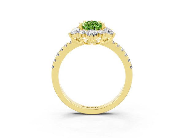 Yellow gold Pear Cut Cut Diamond Floral Halo Pave Band with Prong Setting
