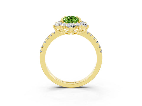 Yellow gold Pear Cut Cut Diamond Floral Halo Pave Band with Prong Setting_3