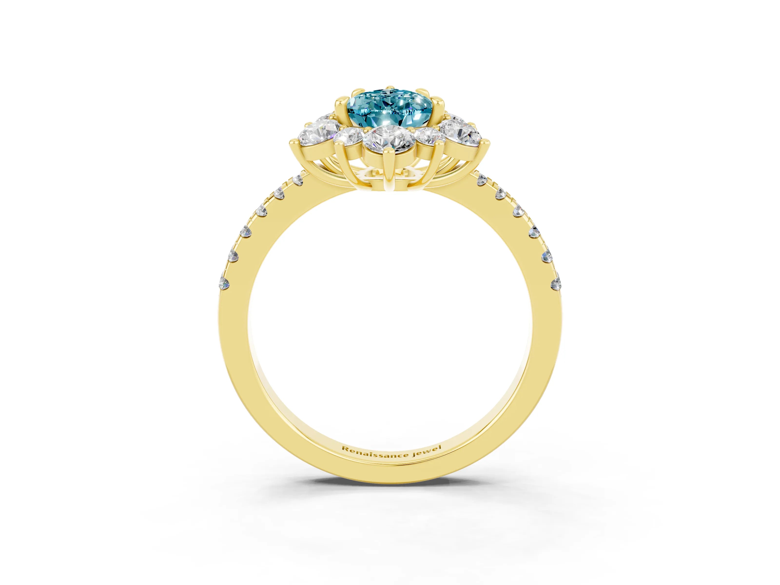 Yellow gold Pear Cut Cut Diamond Floral Halo Pave Band with Prong Setting_3