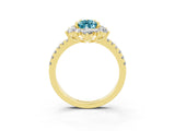 Yellow gold Pear Cut Cut Diamond Floral Halo Pave Band with Prong Setting_3