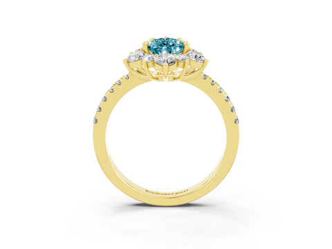 Yellow gold Pear Cut Cut Diamond Floral Halo Pave Band with Prong Setting_3