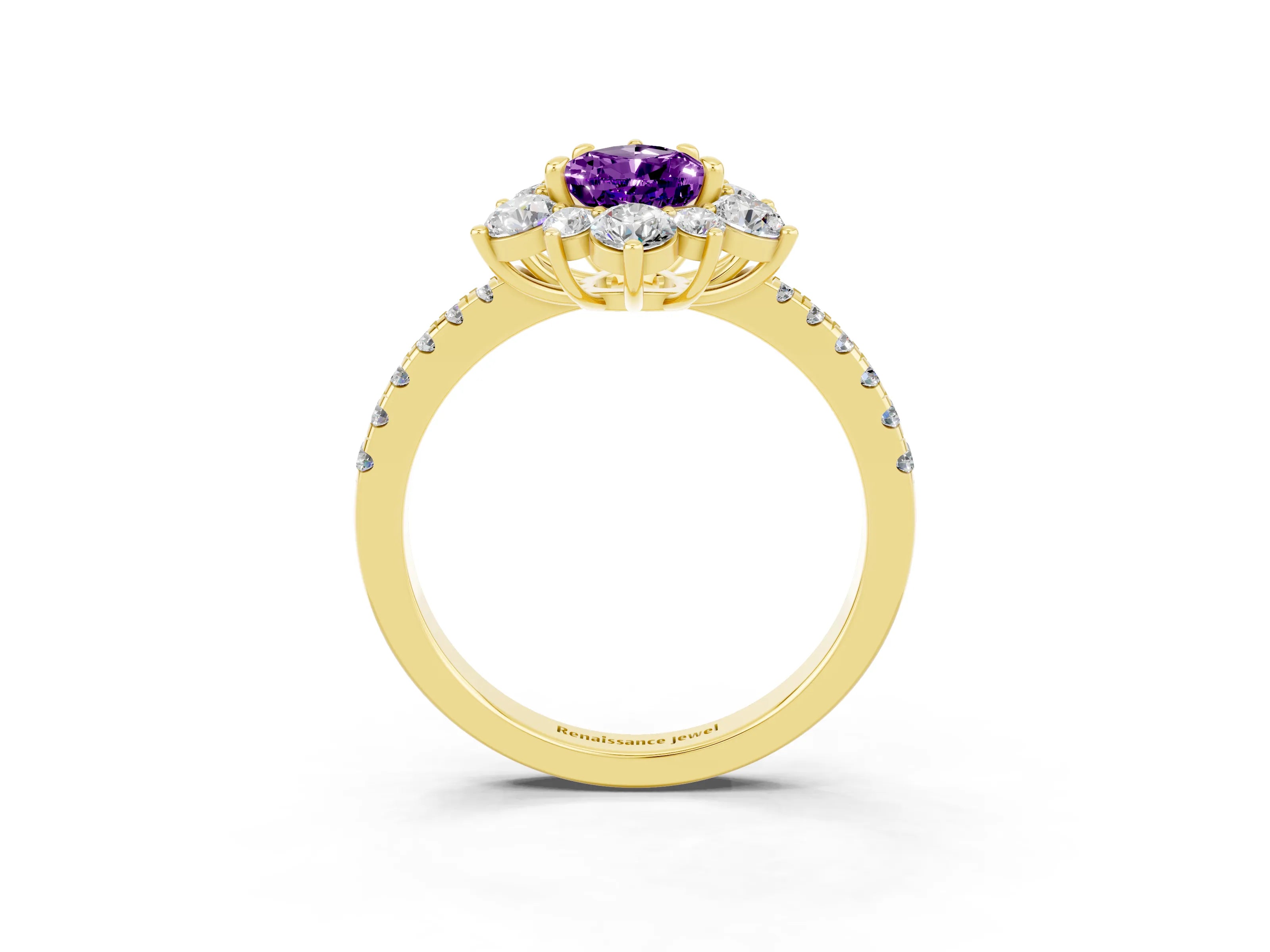 Yellow gold Pear Cut Cut Diamond Floral Halo Pave Band with Prong Setting_3