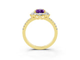 Yellow gold Pear Cut Cut Diamond Floral Halo Pave Band with Prong Setting_3