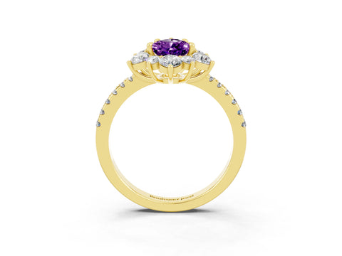 Yellow gold Pear Cut Cut Diamond Floral Halo Pave Band with Prong Setting_3