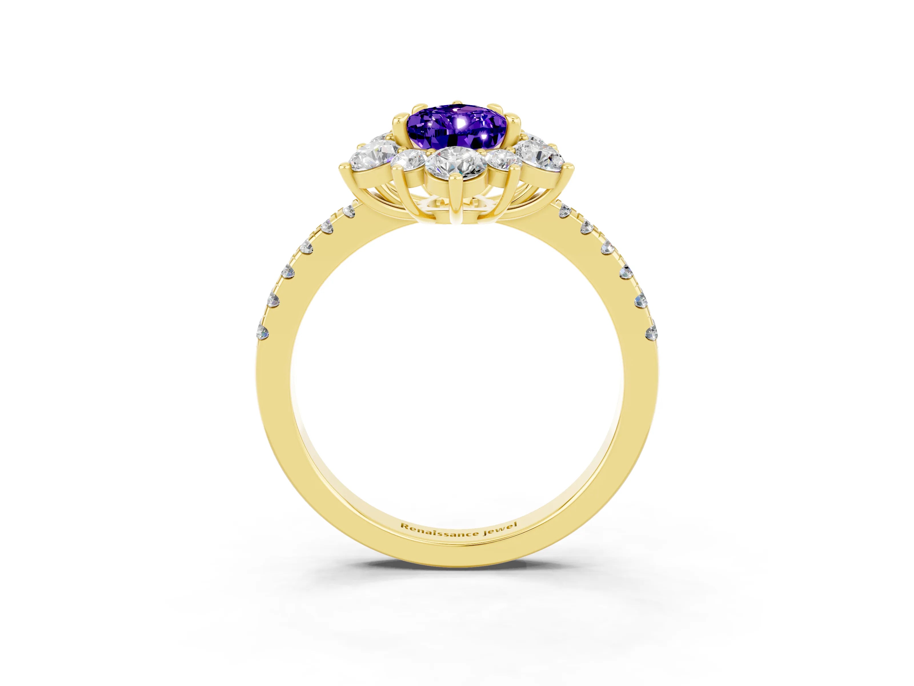 Yellow gold Pear Cut Cut Diamond Floral Halo Pave Band with Prong Setting_3