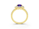 Yellow gold Pear Cut Cut Diamond Floral Halo Pave Band with Prong Setting_3