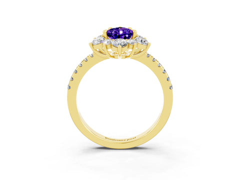 Yellow gold Pear Cut Cut Diamond Floral Halo Pave Band with Prong Setting_3