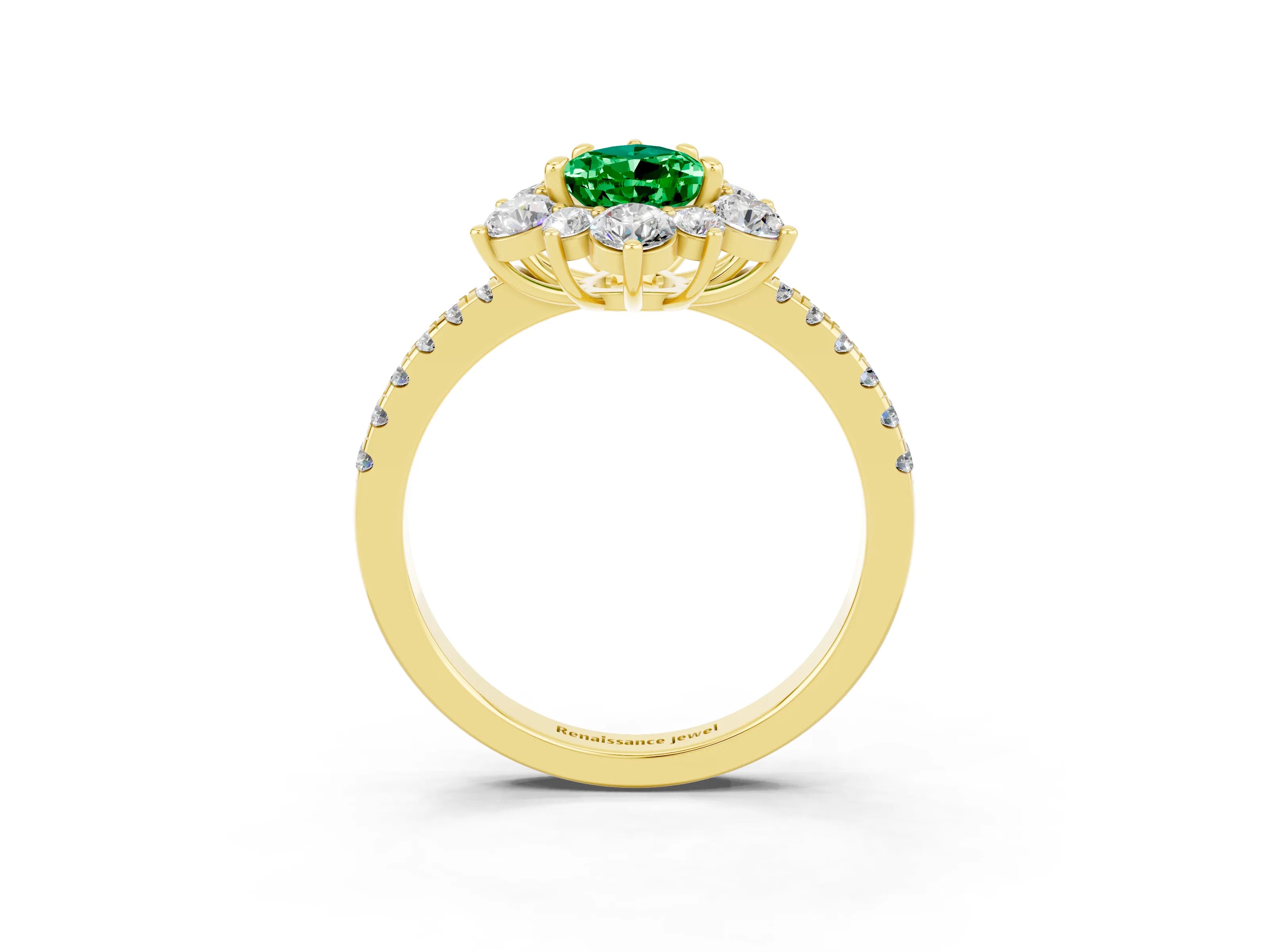Yellow gold Pear Cut Cut Diamond Floral Halo Pave Band with Prong Setting_3