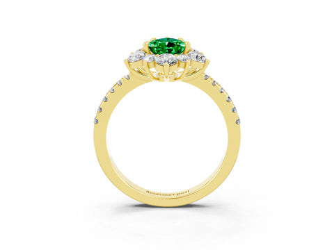 Yellow gold Pear Cut Cut Diamond Floral Halo Pave Band with Prong Setting_3