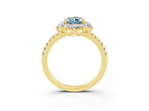 Yellow gold Pear Cut Cut Diamond Floral Halo Pave Band with Prong Setting_3