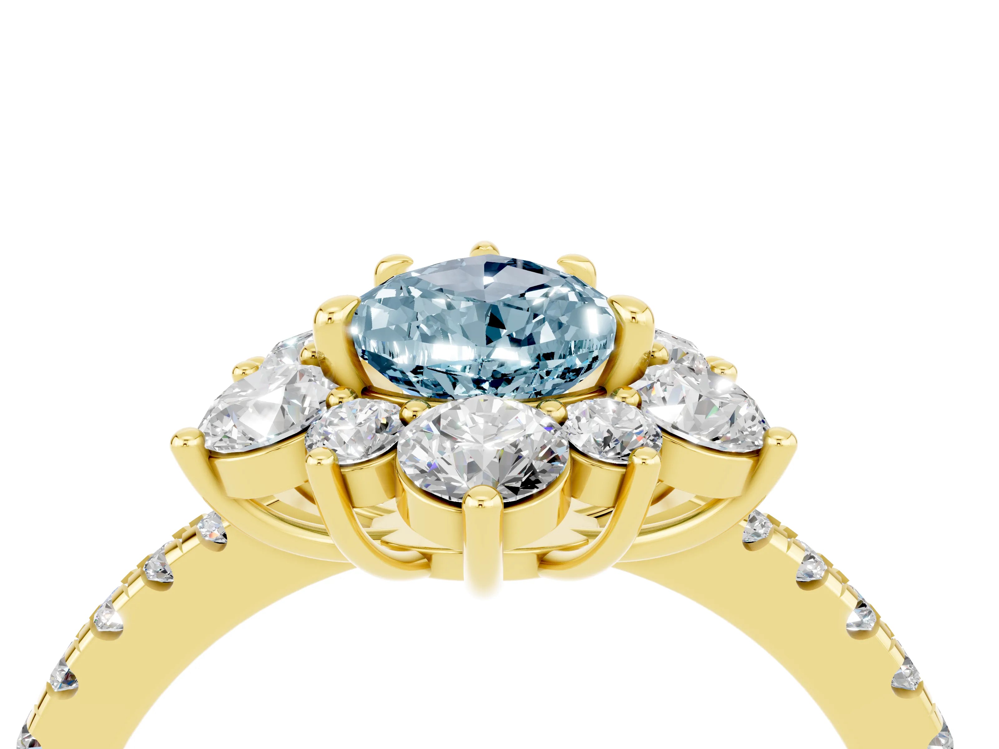 Yellow gold Pear Cut Cut Diamond Floral Halo Pave Band with Prong Setting_4