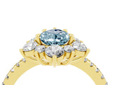 Yellow gold Pear Cut Cut Diamond Floral Halo Pave Band with Prong Setting_4