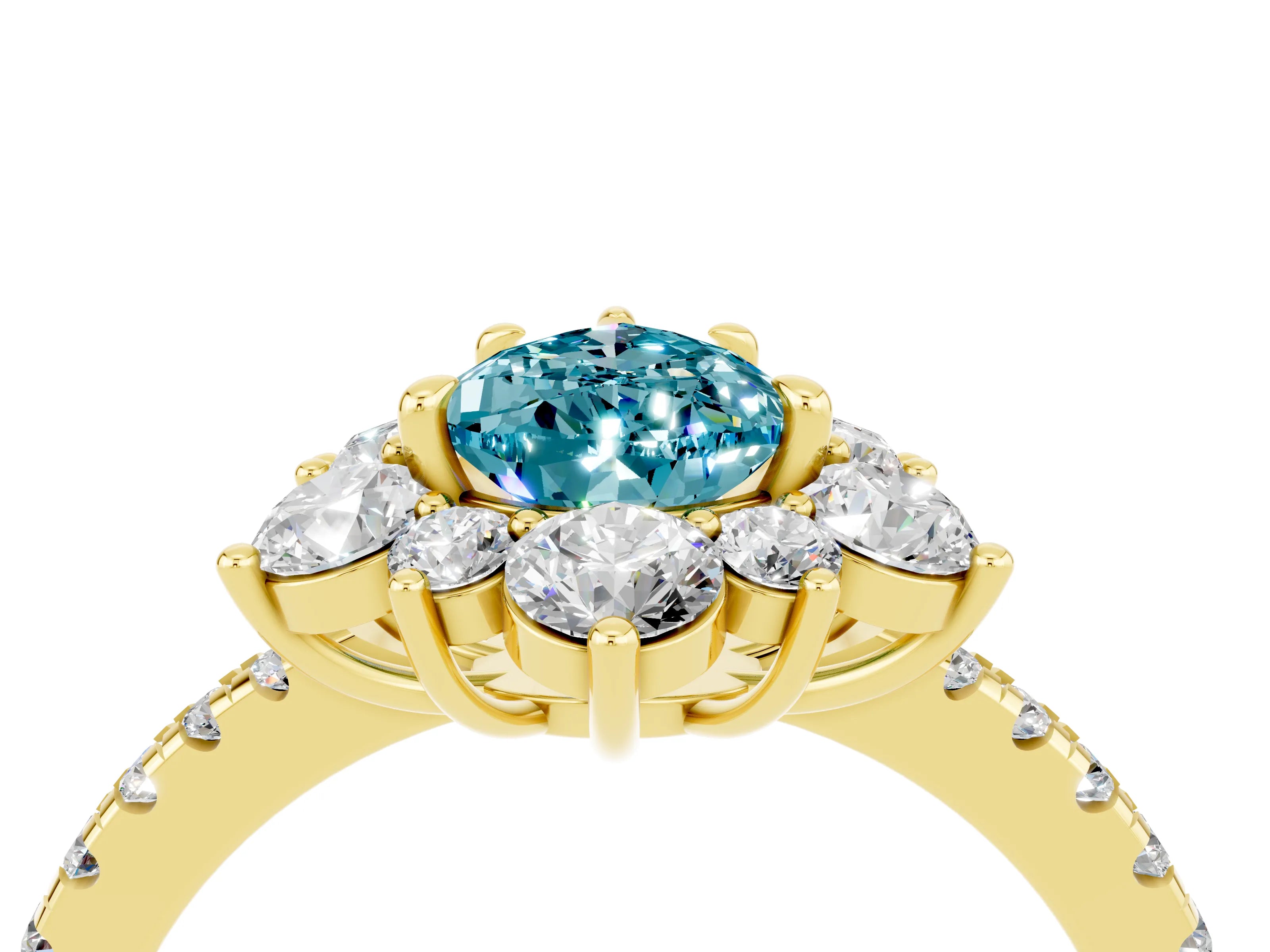 Yellow gold Pear Cut Cut Diamond Floral Halo Pave Band with Prong Setting_4