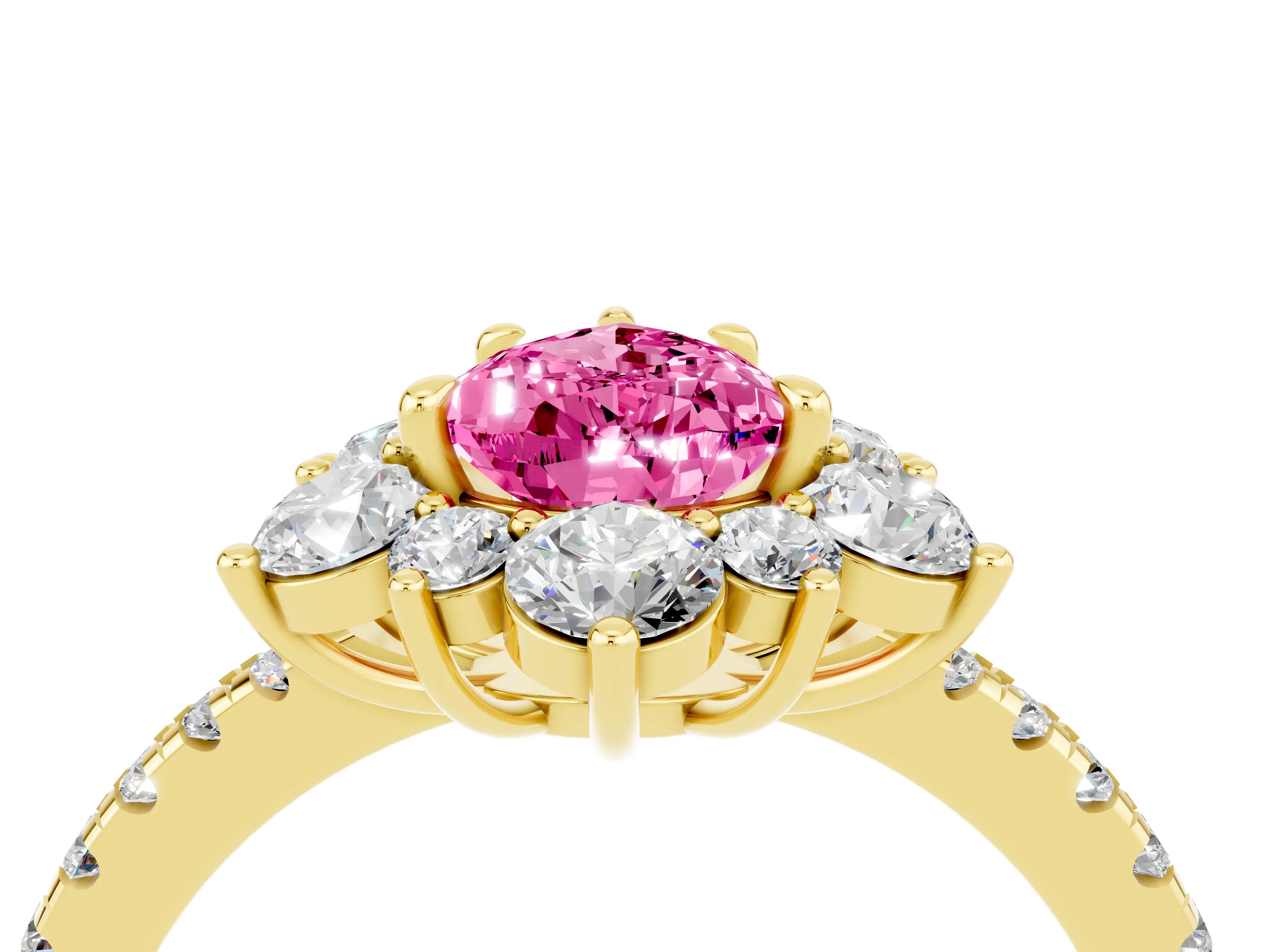 Yellow gold Pear Cut Cut Diamond Floral Halo Pave Band with Prong Setting_4