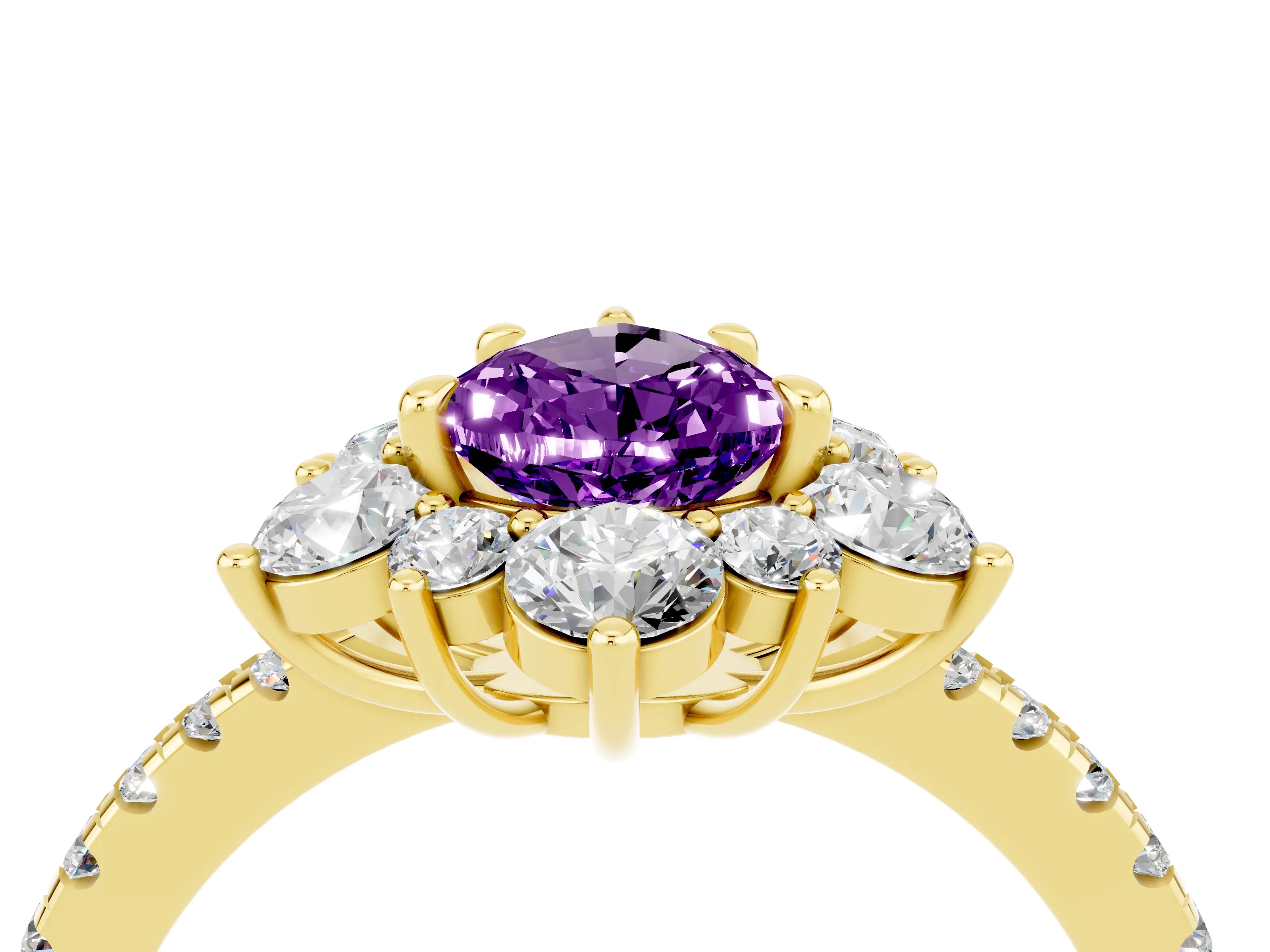 Yellow gold Pear Cut Cut Diamond Floral Halo Pave Band with Prong Setting_4