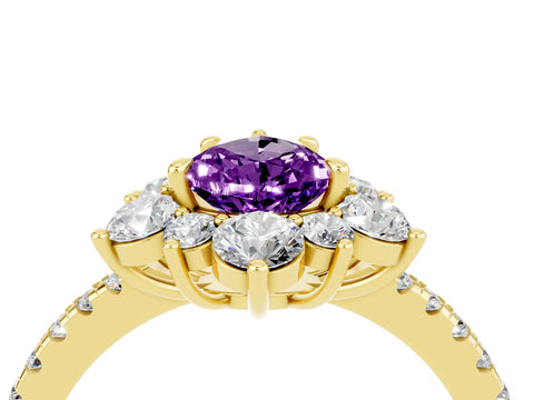 Yellow gold Pear Cut Cut Diamond Floral Halo Pave Band with Prong Setting_4