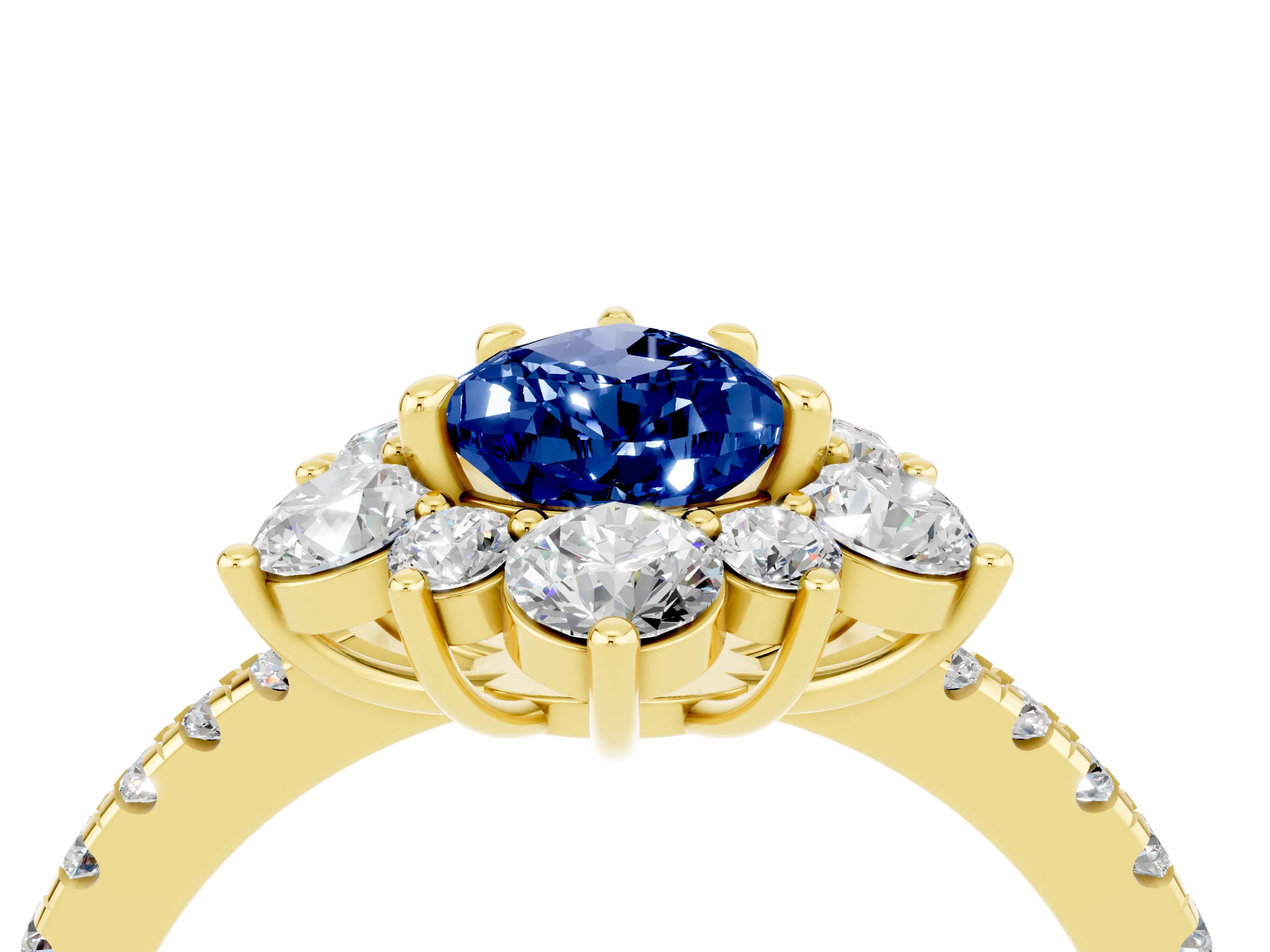 Yellow gold Pear Cut Cut Diamond Floral Halo Pave Band with Prong Setting_4