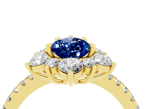 Yellow gold Pear Cut Cut Diamond Floral Halo Pave Band with Prong Setting_4