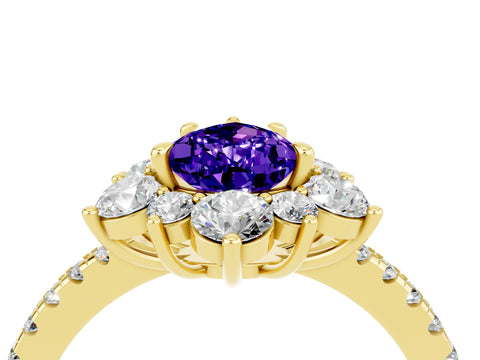 Yellow gold Pear Cut Cut Diamond Floral Halo Pave Band with Prong Setting_4