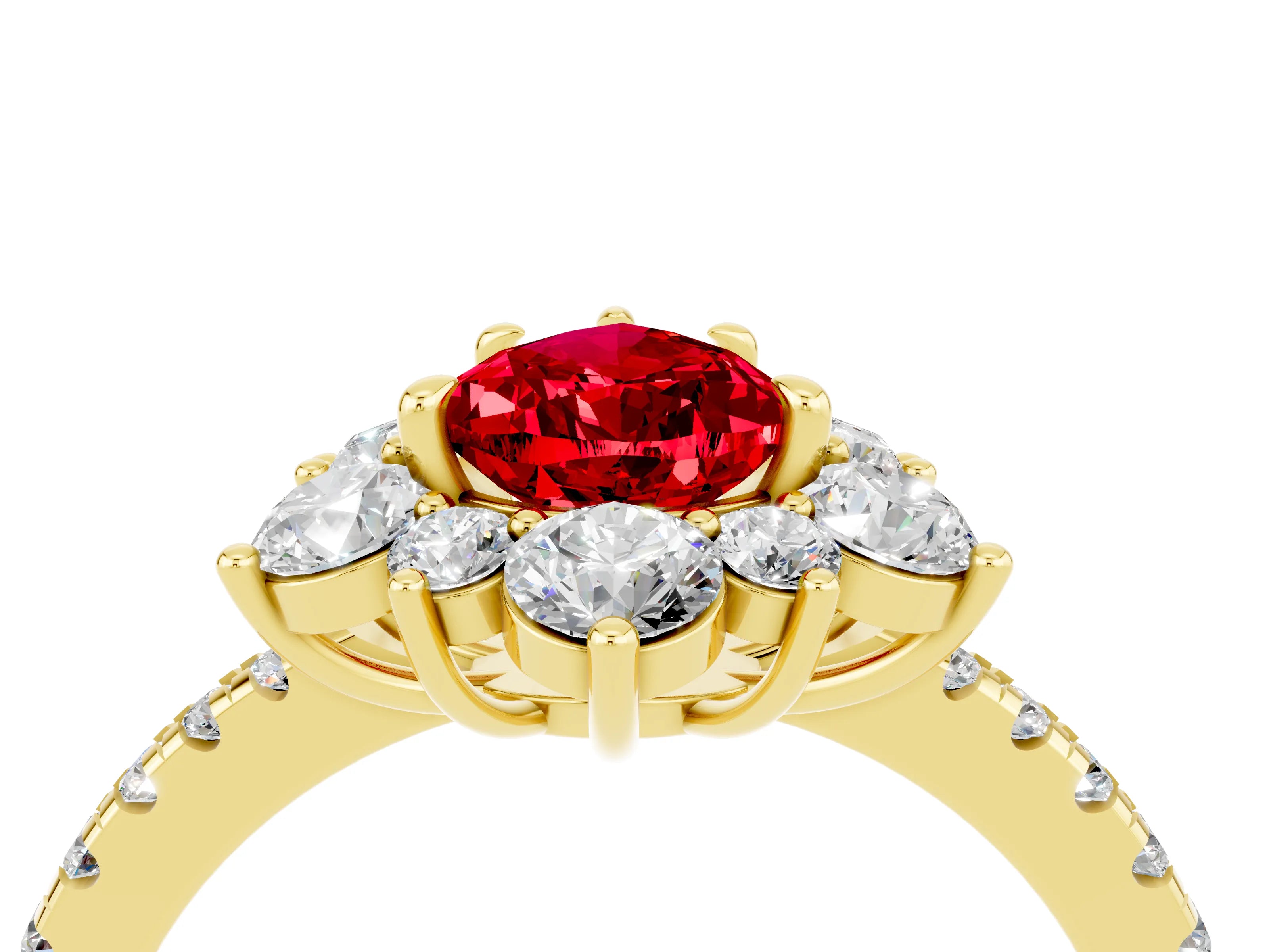 Yellow gold Pear Cut Cut Diamond Floral Halo Pave Band with Prong Setting_4