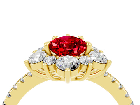 Yellow gold Pear Cut Cut Diamond Floral Halo Pave Band with Prong Setting_4