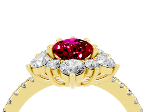 Yellow gold Pear Cut Cut Diamond Floral Halo Pave Band with Prong Setting_4