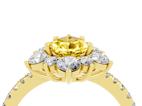 Yellow gold Pear Cut Cut Diamond Floral Halo Pave Band with Prong Setting_4