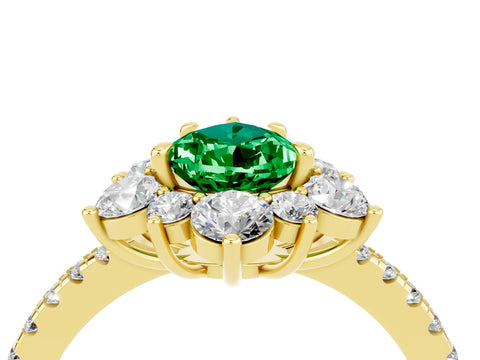 Yellow gold Pear Cut Cut Diamond Floral Halo Pave Band with Prong Setting_4