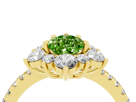 Yellow gold Pear Cut Cut Diamond Floral Halo Pave Band with Prong Setting_4