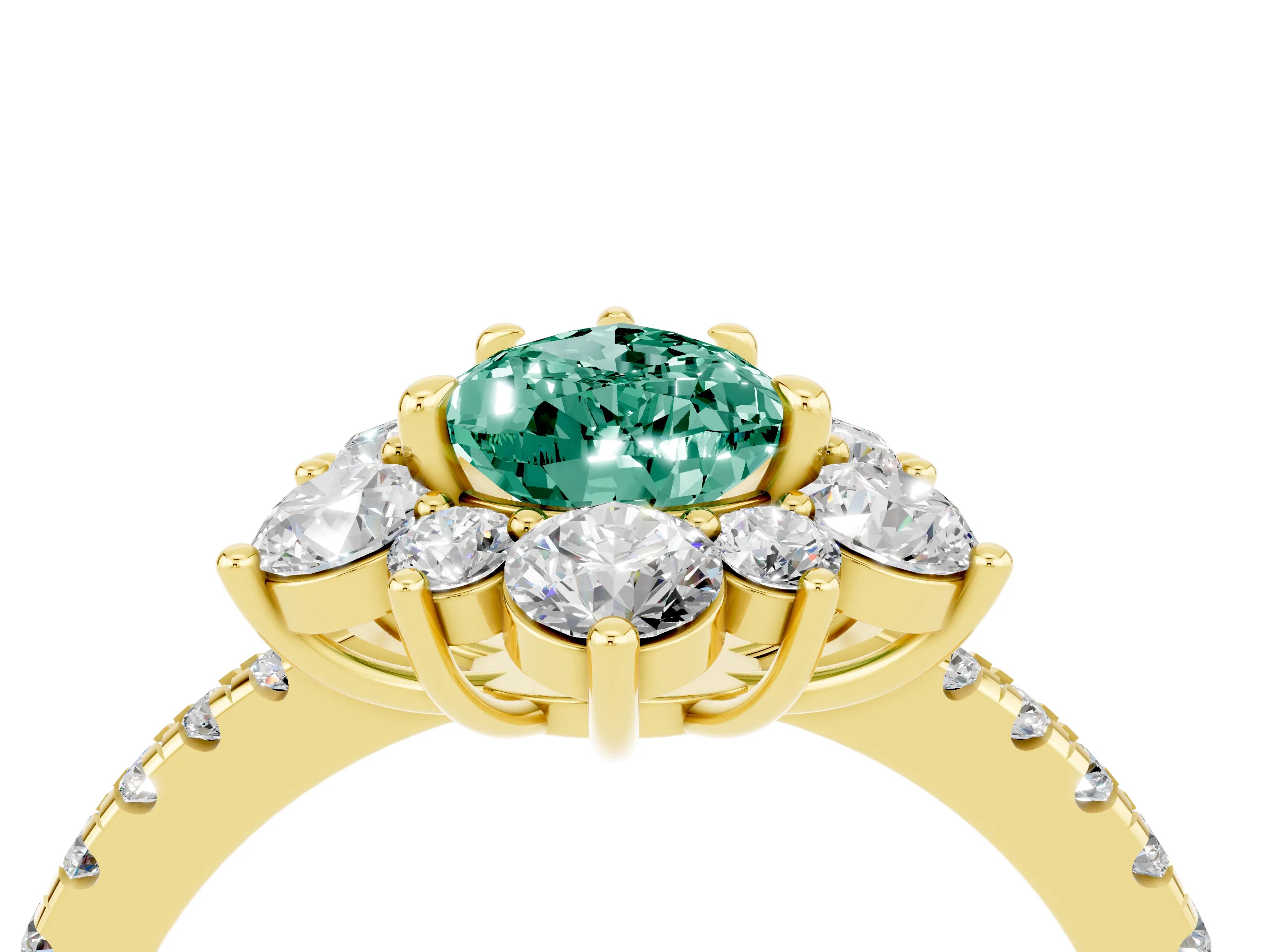 Yellow gold Pear Cut Cut Diamond Floral Halo Pave Band with Prong Setting_4