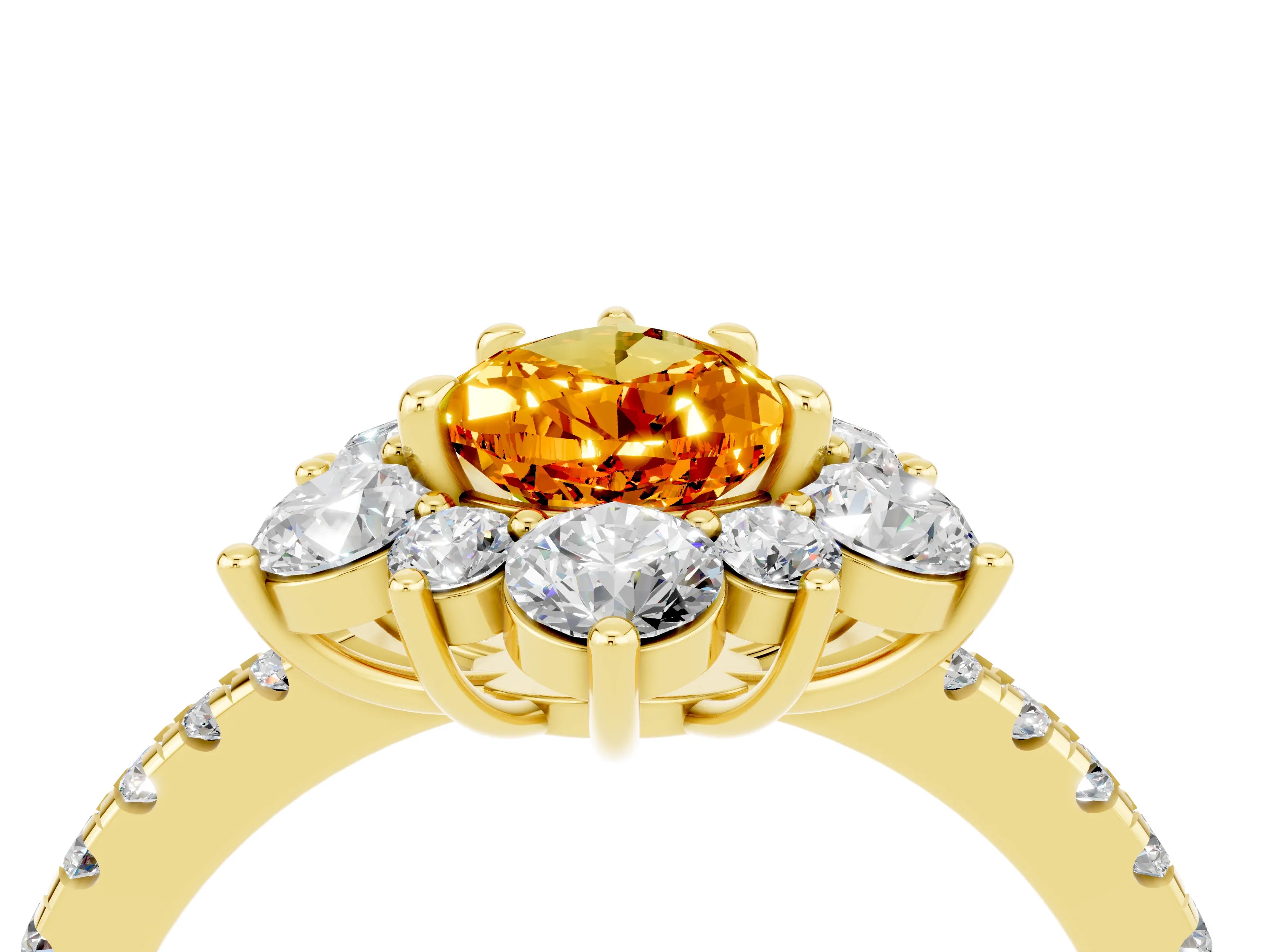 Yellow gold Pear Cut Cut Diamond Floral Halo Pave Band with Prong Setting_4