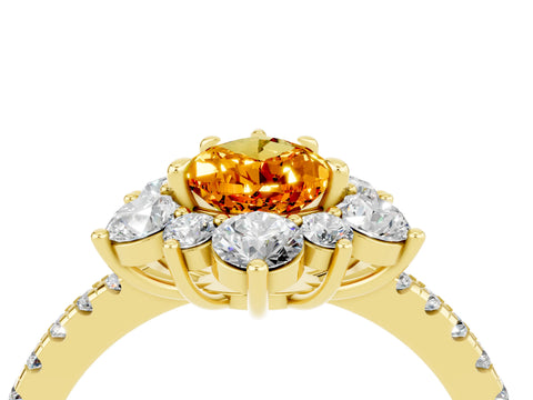Yellow gold Pear Cut Cut Diamond Floral Halo Pave Band with Prong Setting_4