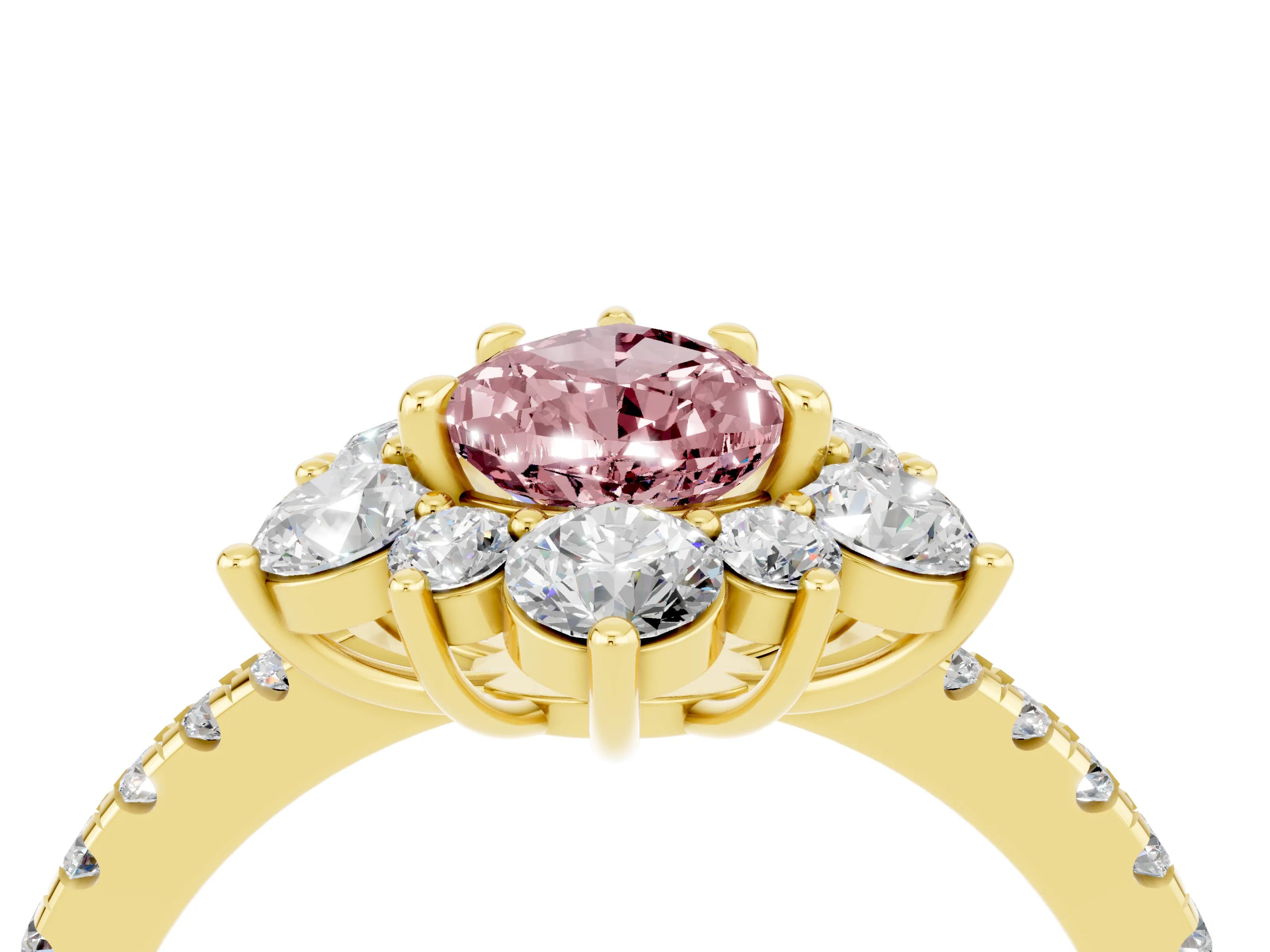 Yellow gold Pear Cut Cut Diamond Floral Halo Pave Band with Prong Setting_4