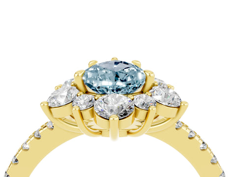 Yellow gold Pear Cut Cut Diamond Floral Halo Pave Band with Prong Setting_4
