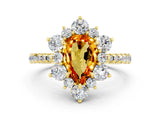 Yellow gold Pear Cut Cut Diamond Floral Halo Pave Band with Prong Setting