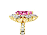 Yellow gold Pear Cut Cut Diamond Floral Halo Pave Band with Prong Setting_5